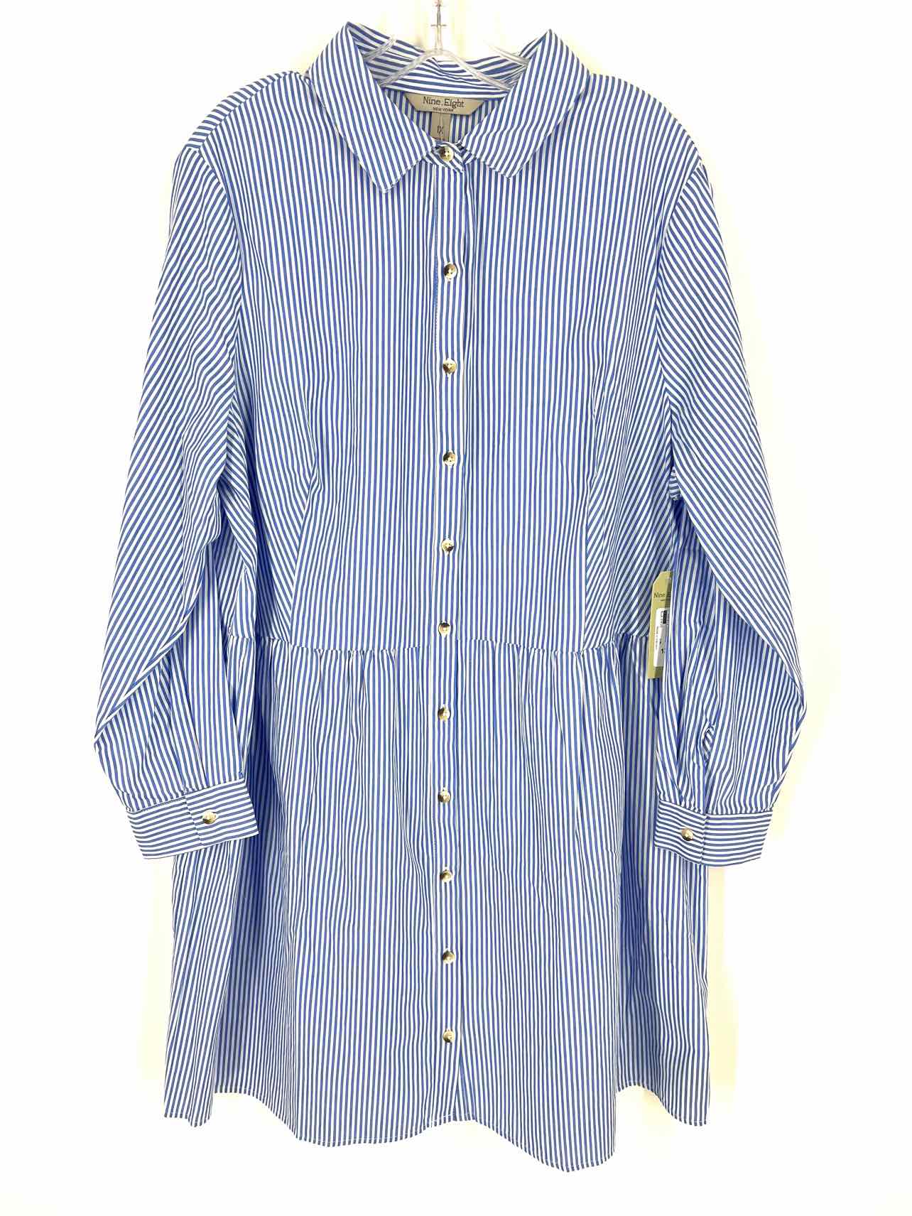 Nine Eight Size 1X Blue/White Stripe Button-down NEW PLUS Dress-Plus