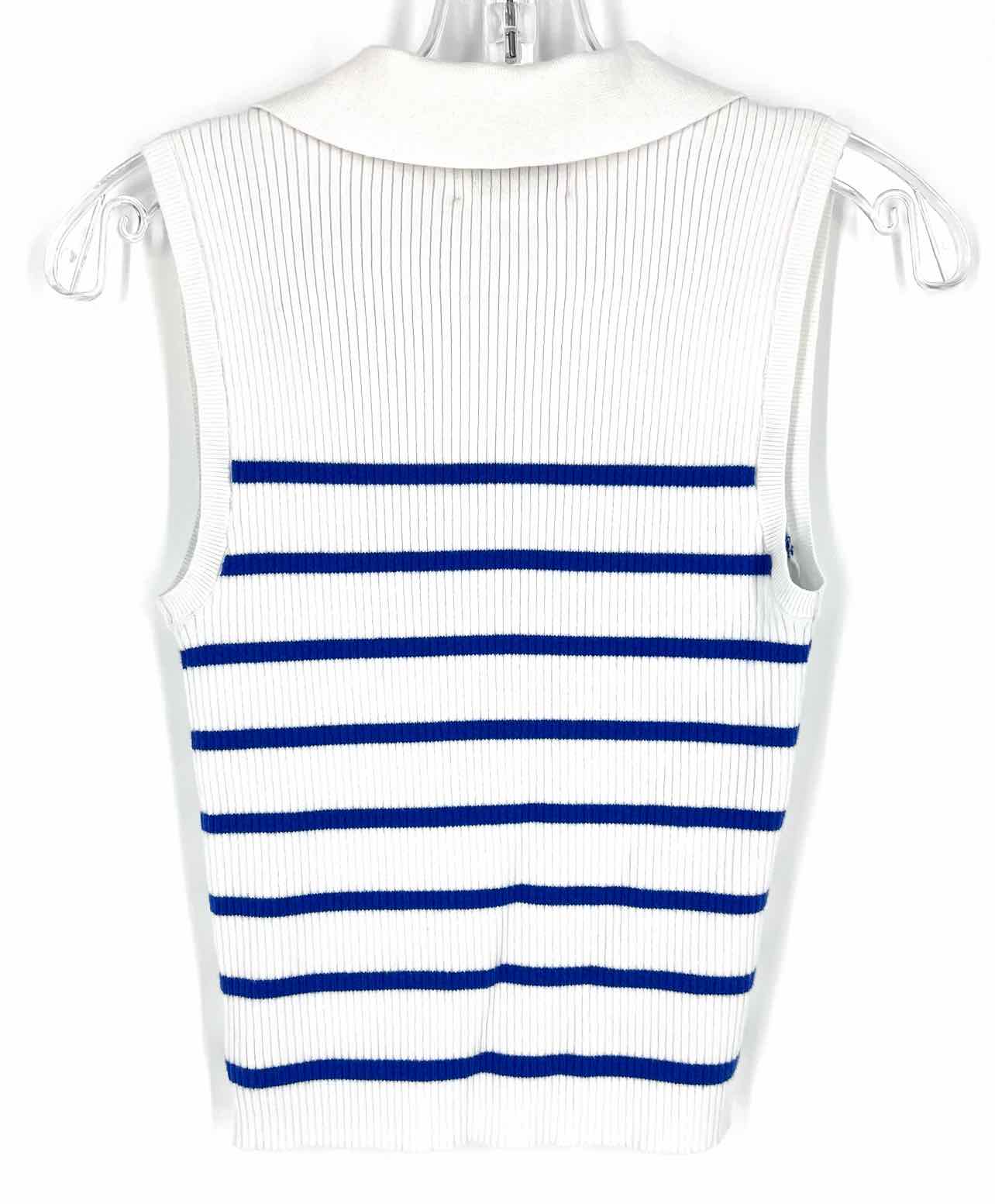 Old Navy Size M White/Blue Stripe Ribbed Tops Top-Sleeveless - Image 2