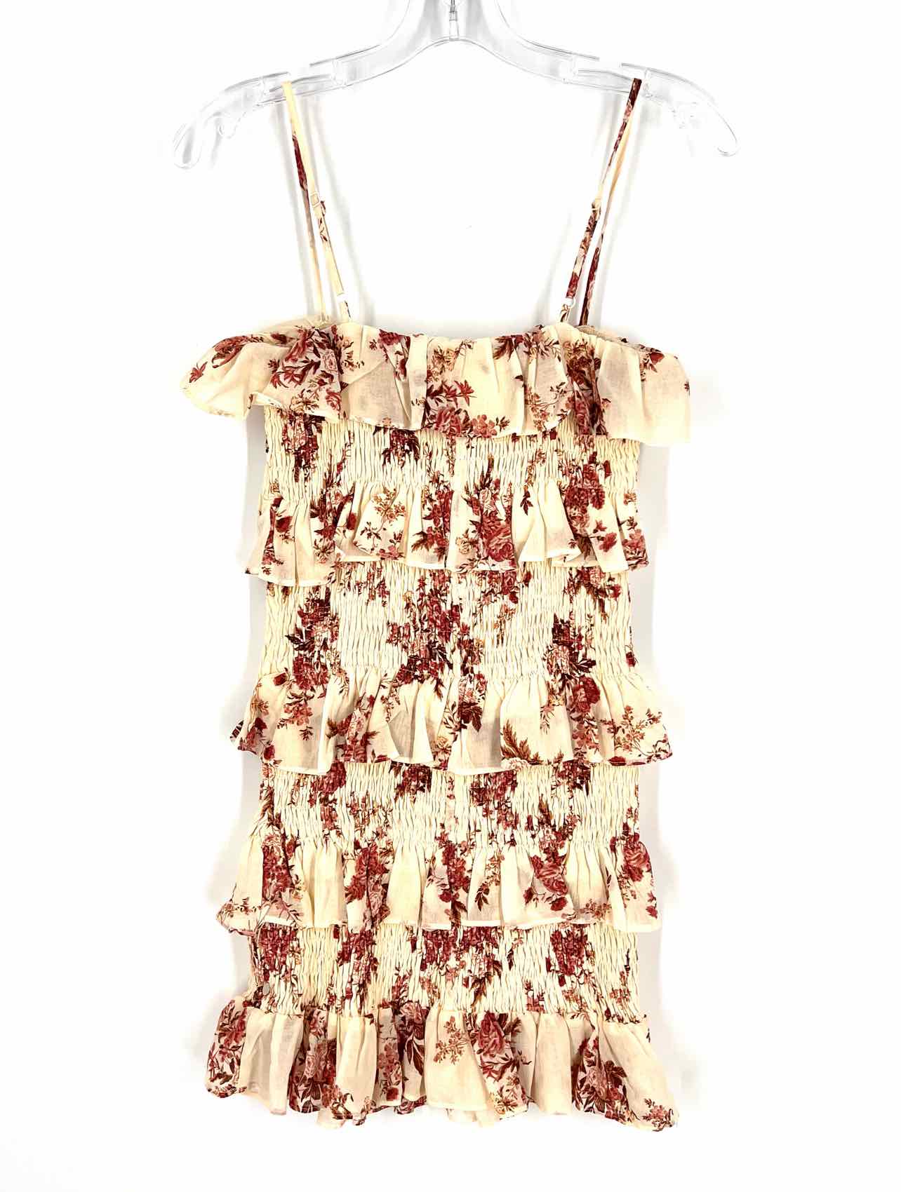 Olivaceous Size M Cream/Rose Floral Shirred Designer Dress - Image 2