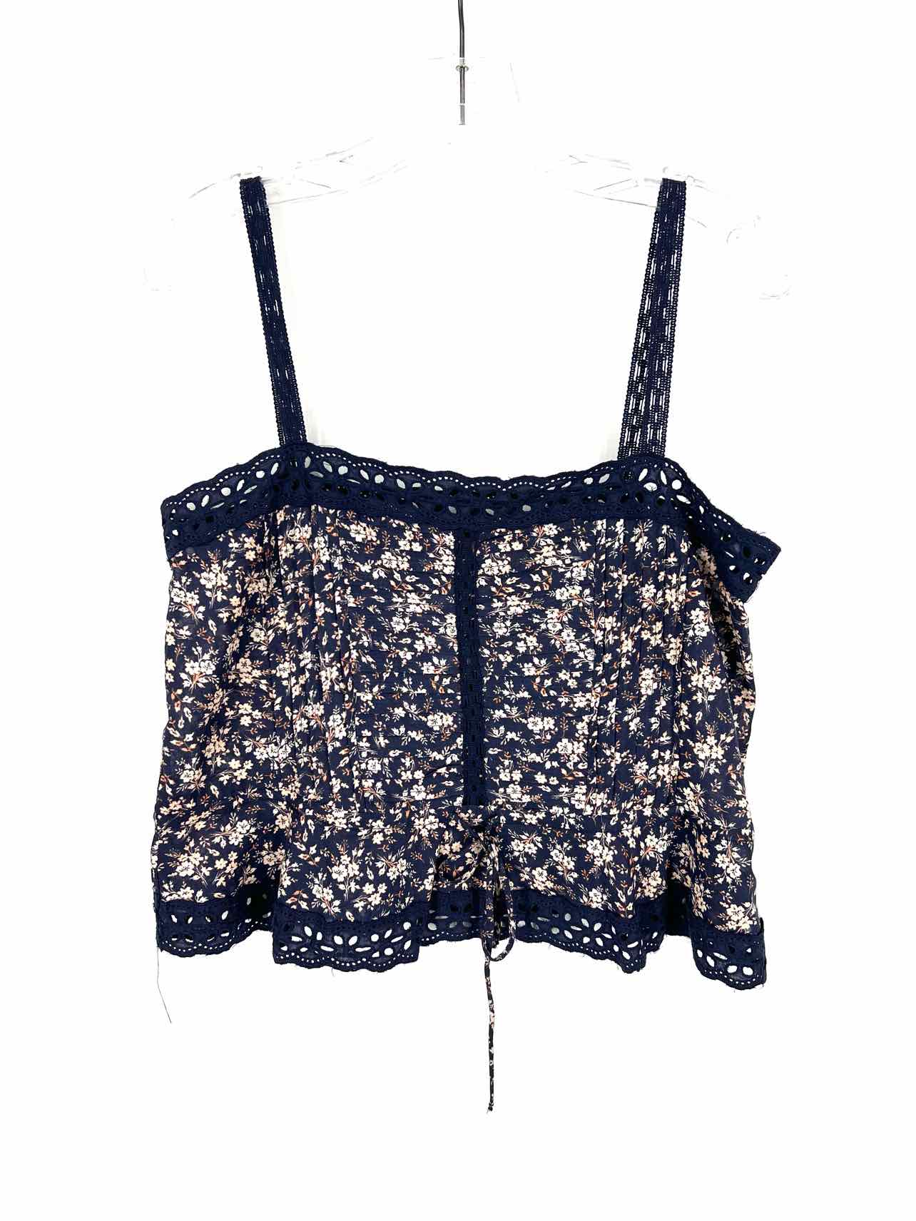Olivaceous Size M Navy/Cream Floral Eyelet Tops Top-Sleeveless