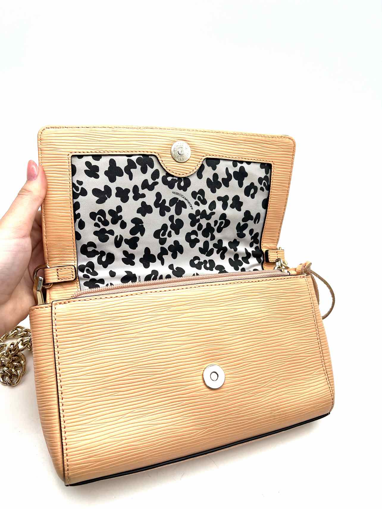Rebecca Minkoff Peach/Gold Chain Saffiano Leather Designer Crossbody - Image 2