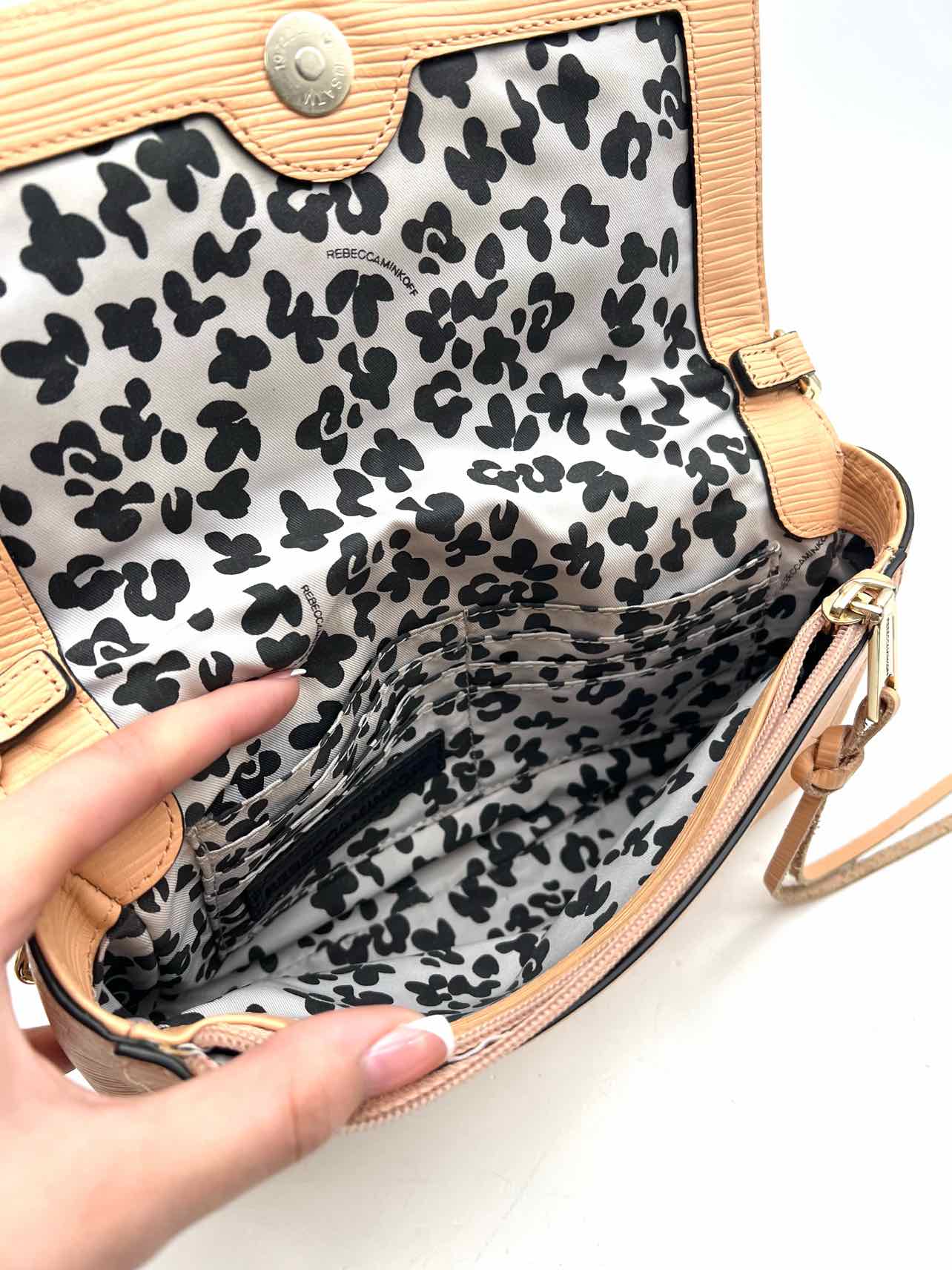 Rebecca Minkoff Peach/Gold Chain Saffiano Leather Designer Crossbody - Image 4
