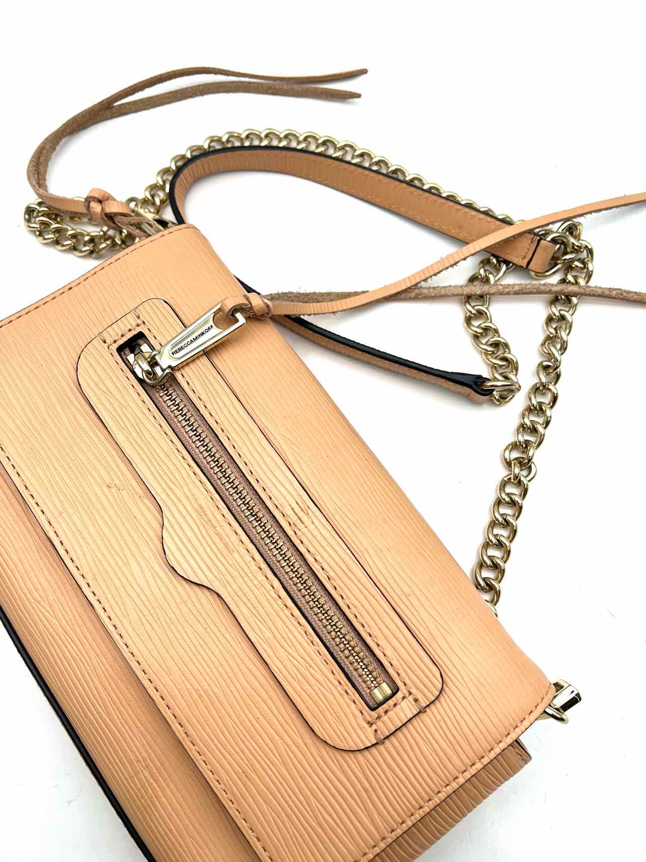 Rebecca Minkoff Peach/Gold Chain Saffiano Leather Designer Crossbody - Image 6