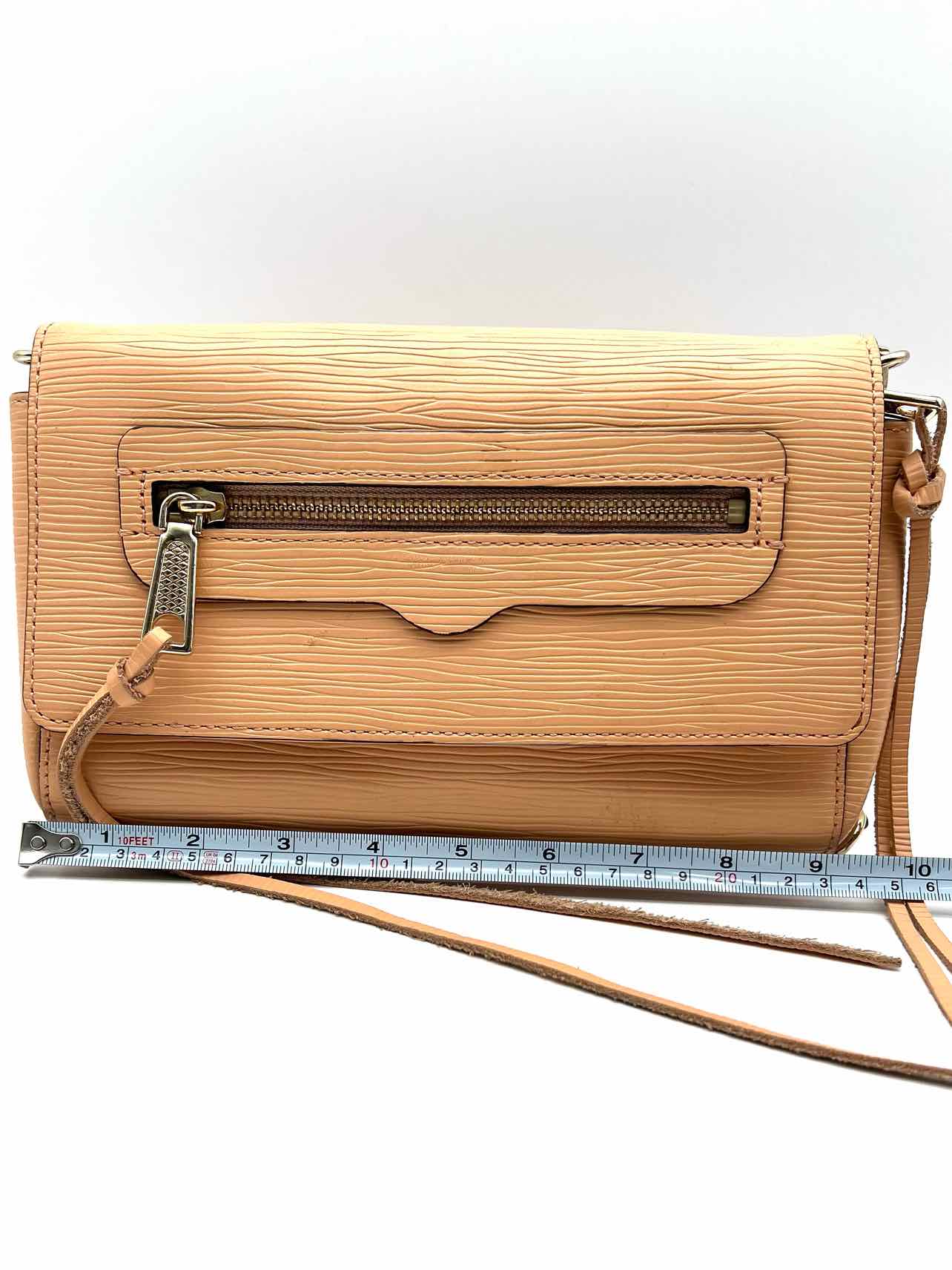 Rebecca Minkoff Peach/Gold Chain Saffiano Leather Designer Crossbody - Image 9