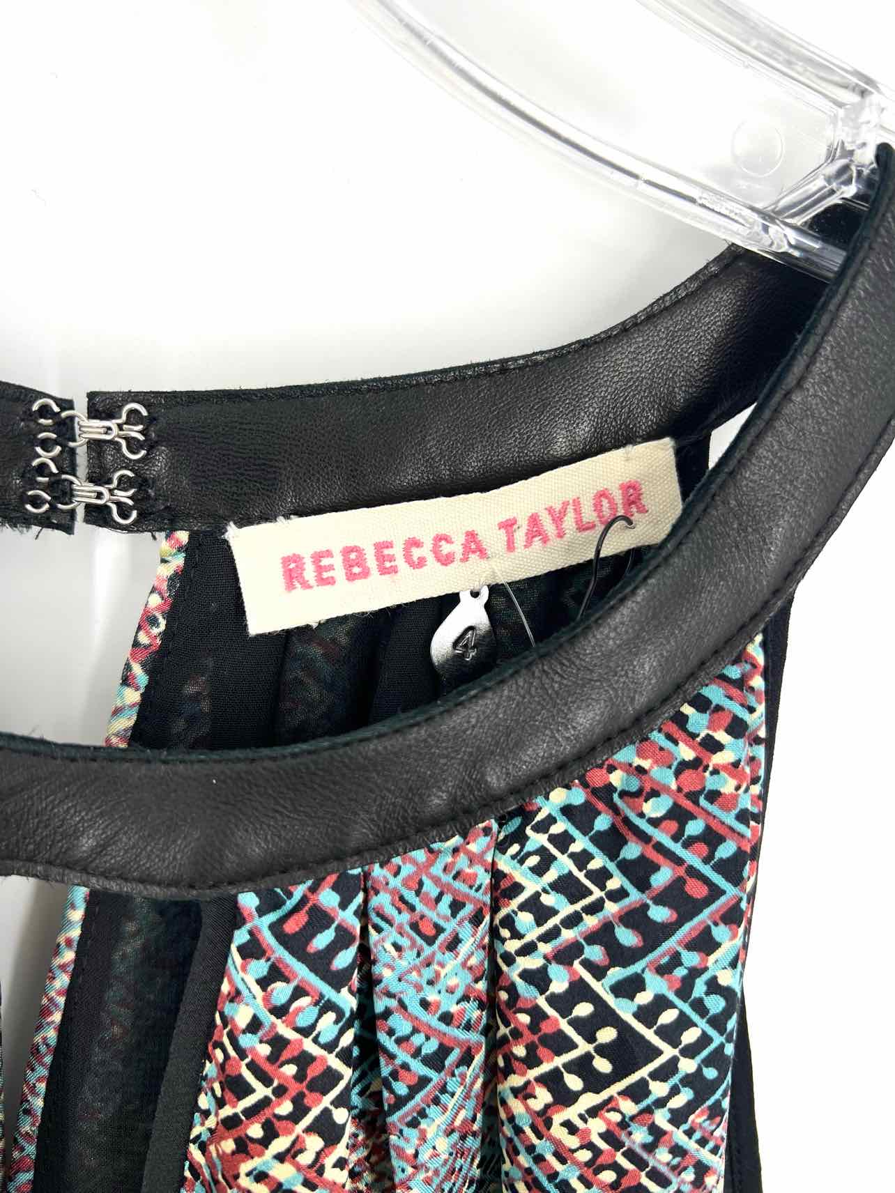 Rebecca Taylor Size 4 Black/Multi Print Keyhole Designer Dress - Image 3