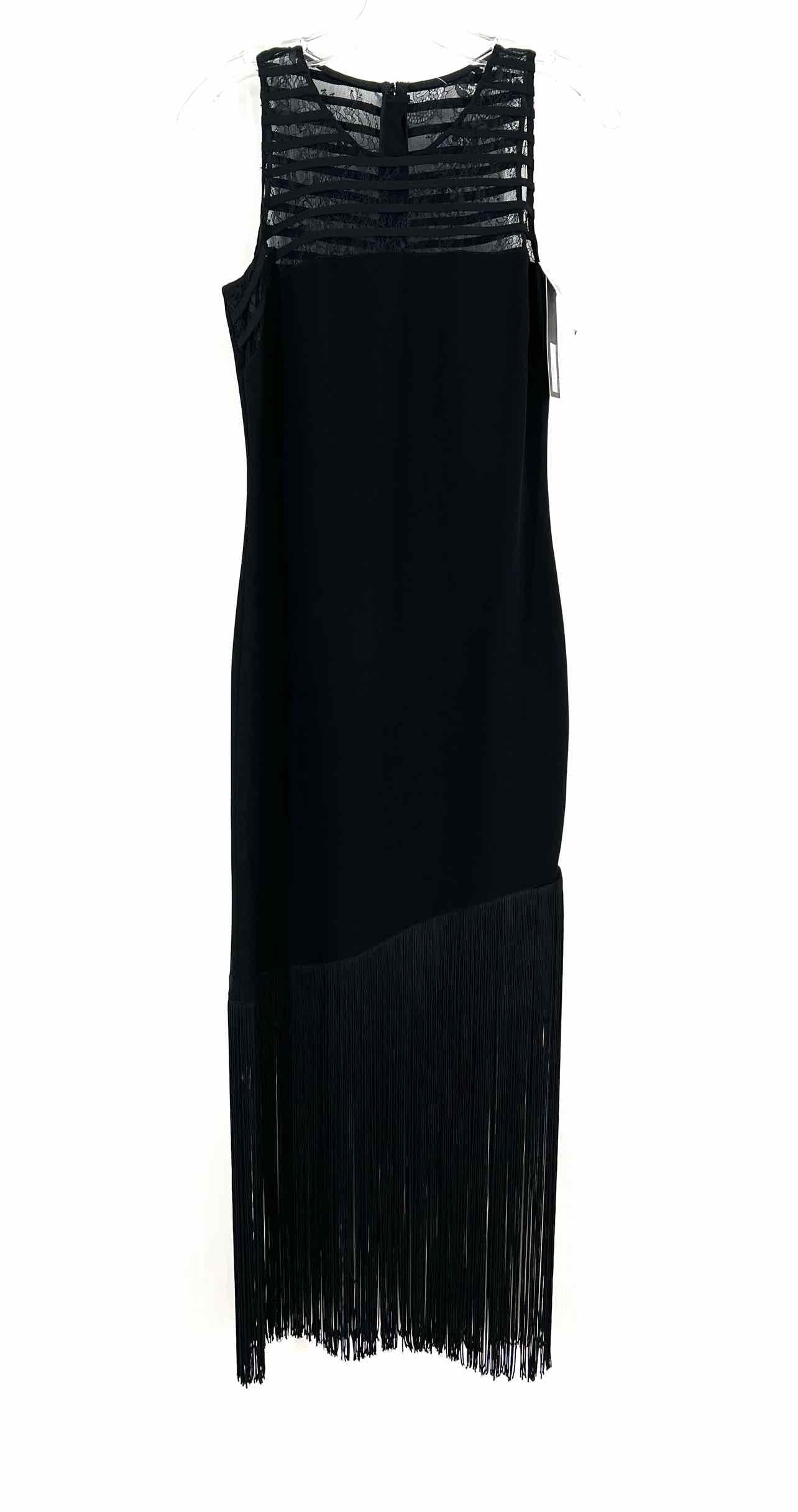 Sachin & Babi Size 2 Black Fringe Lace Panel NEW Designer Dress Maxi