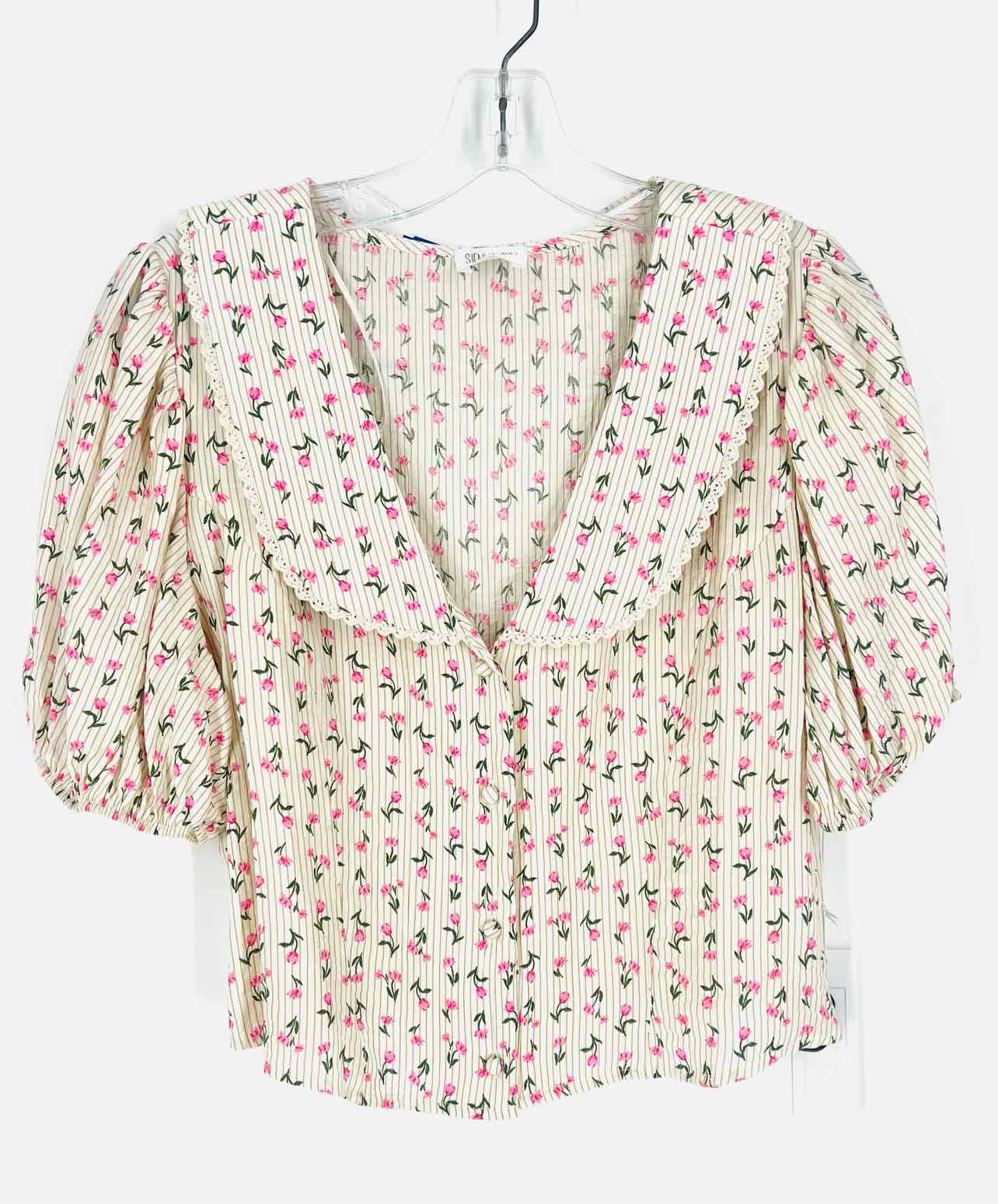 Sienna Sky Size XL Crm/Gr/Pk Peter Pan Collar Floral NEW Tops Blouse