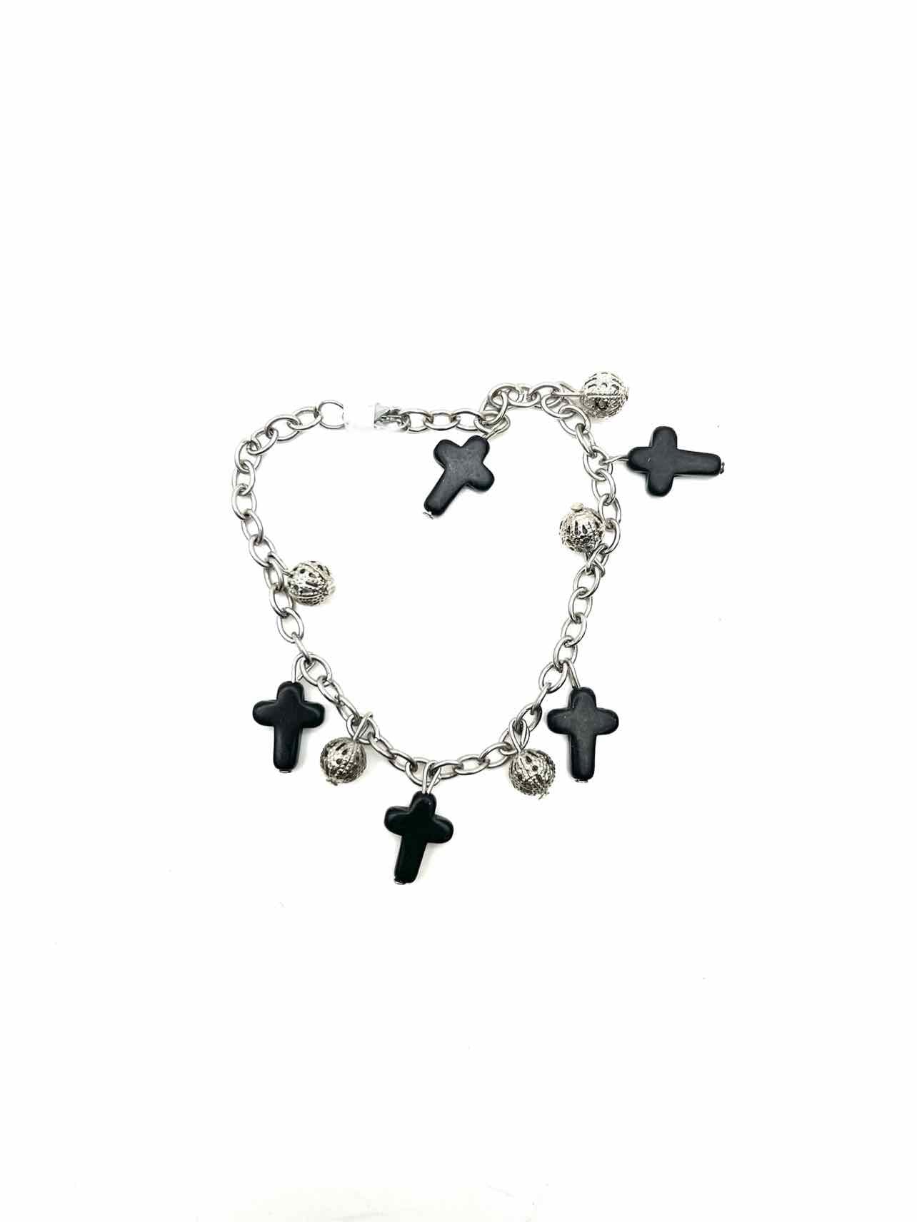 Silver/Black Charm Cross Jewelry Bracelet