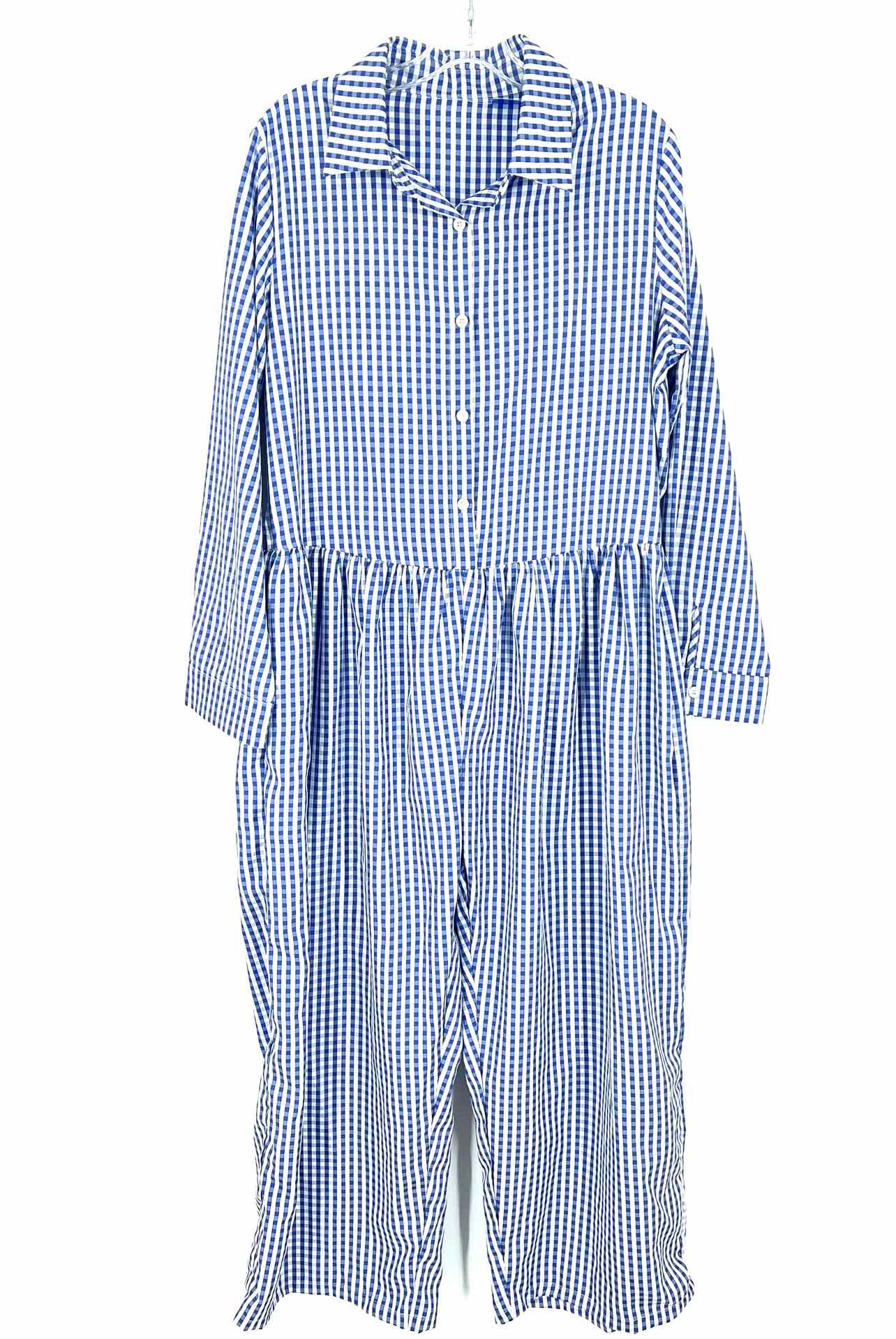 Size L ? Blue/White Gingham Wide Leg Dresses Jumpsuit