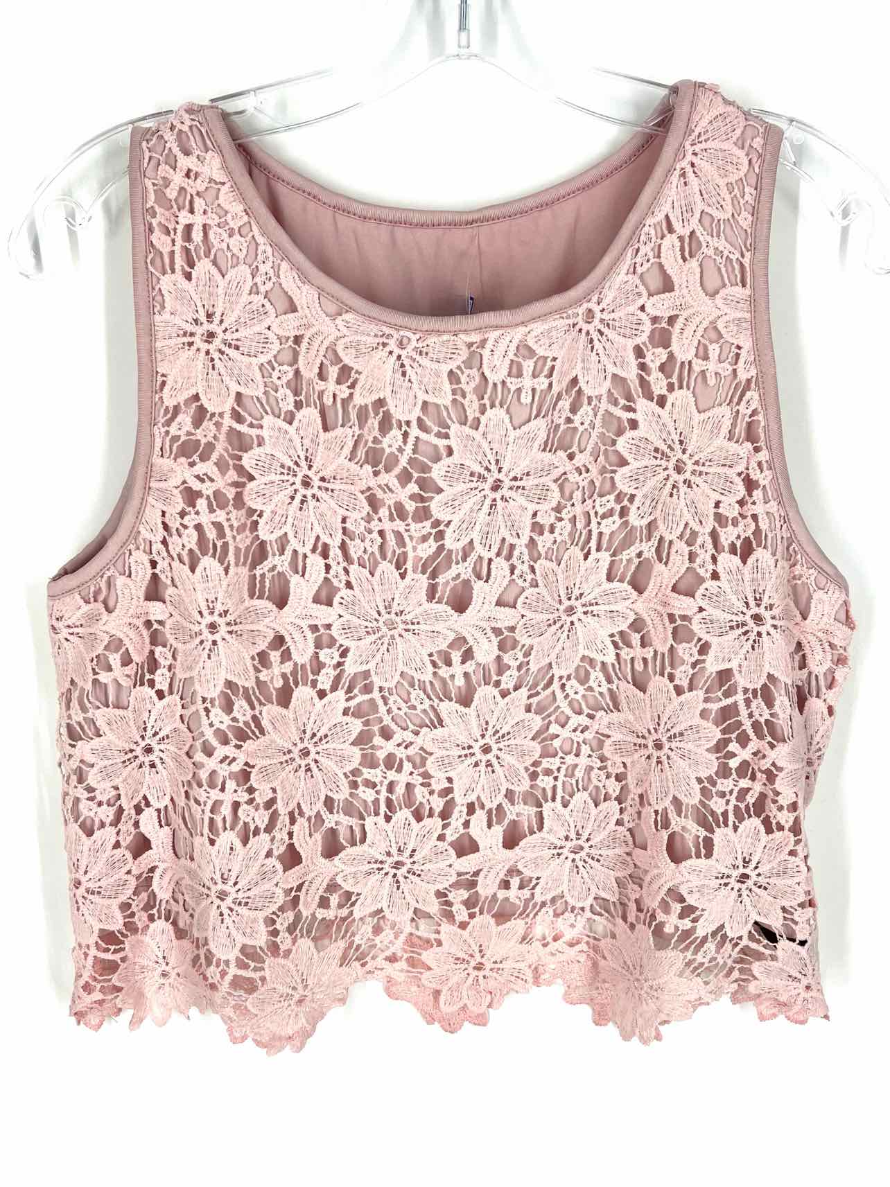 Size S Pink Floral Crochet Tops Top-Sleeveless