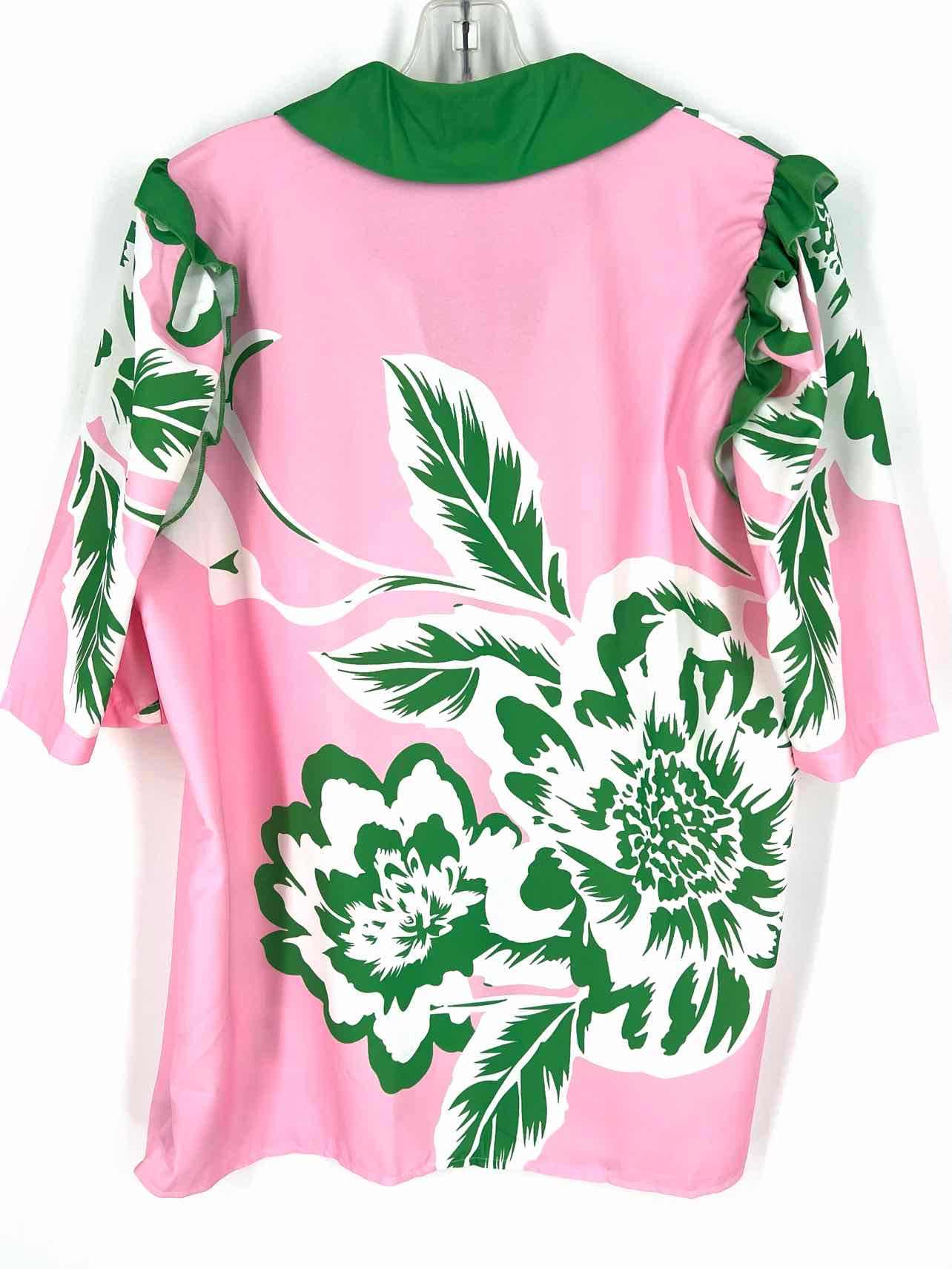 Size XL Pk/Gr/Wh Floral Puff Sleeve Tops Blouse - Image 2