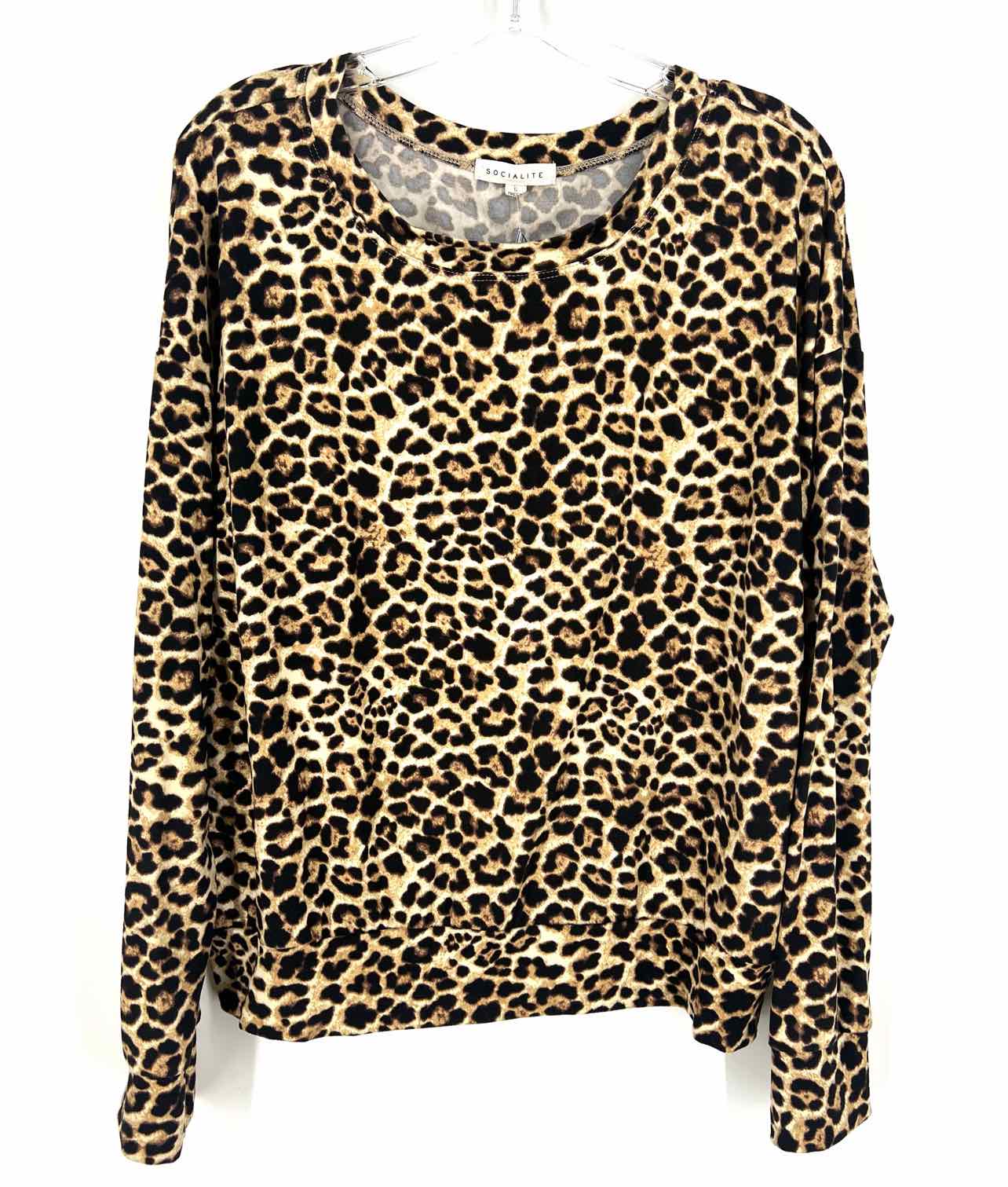 Socialite Size S Lt Brown/Black Animal Print Tops Top-Long Sleeve