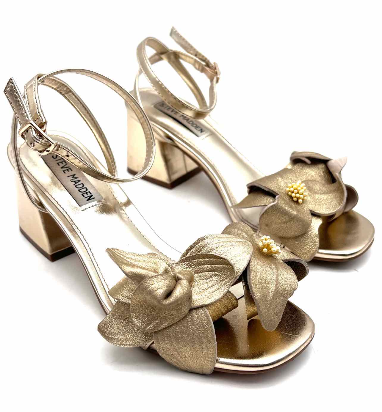 Steve Madden Size 6 Gold Floral Metallic Shoes Sandals Heels