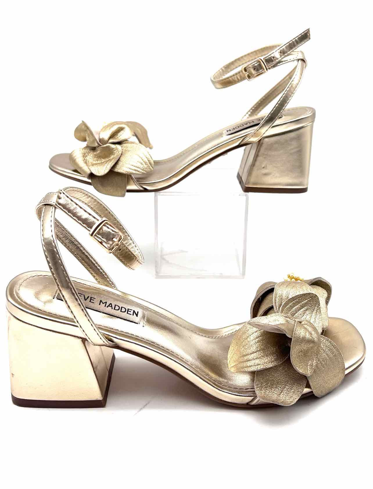 Steve Madden Size 6 Gold Floral Metallic Shoes Sandals Heels - Image 2