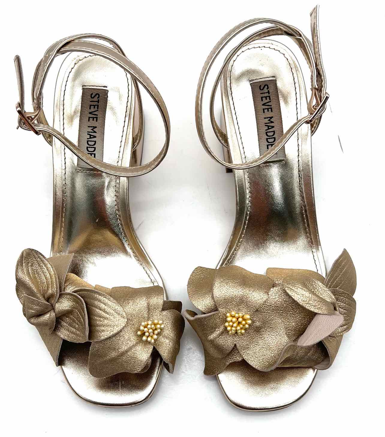 Steve Madden Size 6 Gold Floral Metallic Shoes Sandals Heels - Image 5