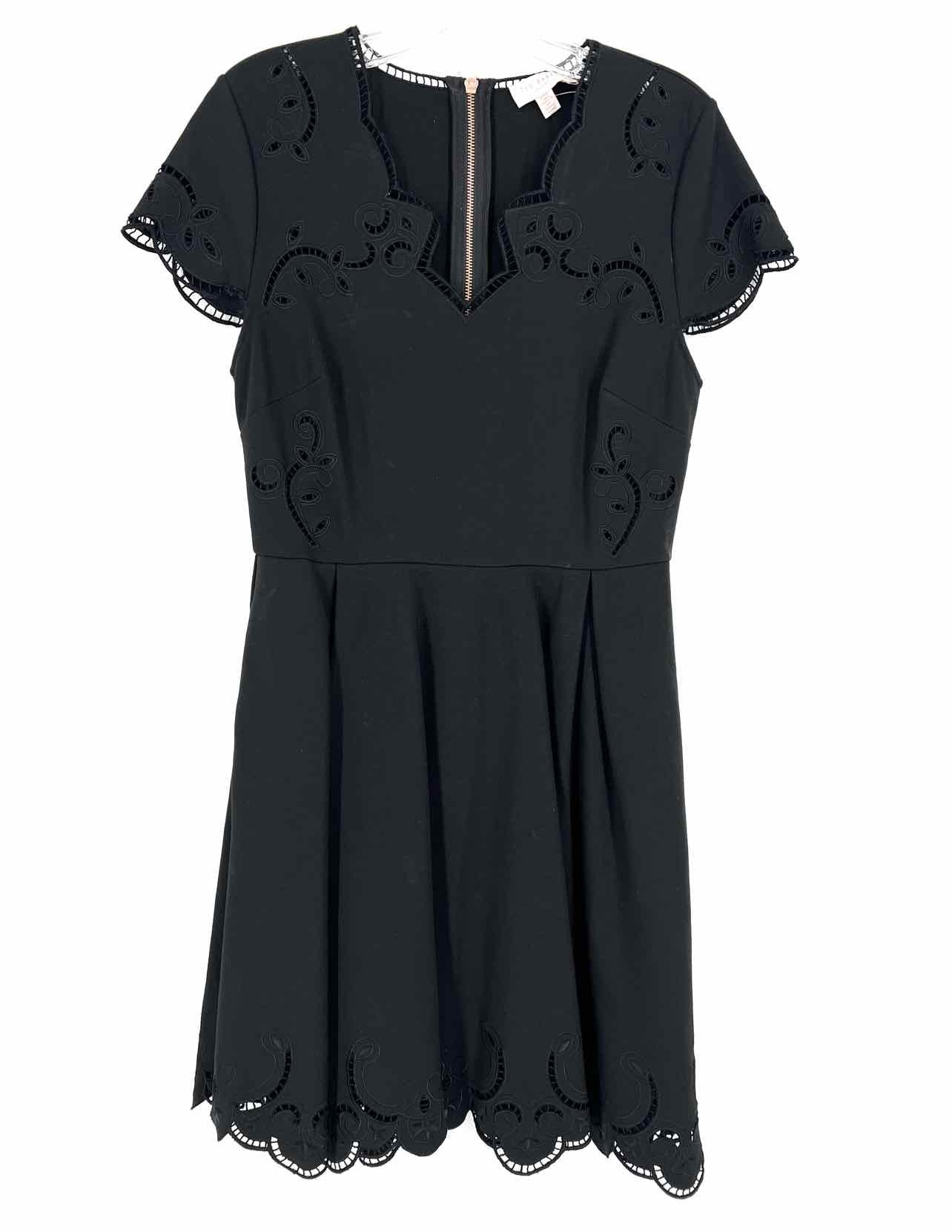 Ted Baker Size 6/8 Black Openwork Embroidered Designer Dress