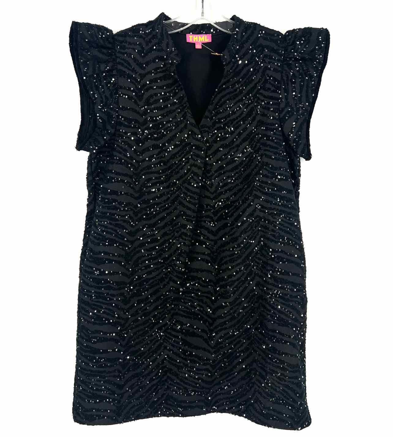 THML Size M Black/Silver Zebra Sequin Dresses Dress