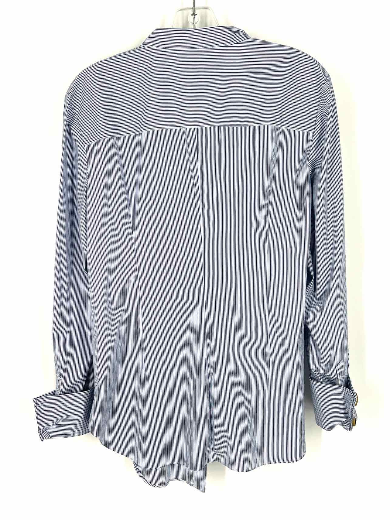 Tibi Size 2 Bl/Wh/Nvy Stripe Ruched Designer Blouse - Image 2