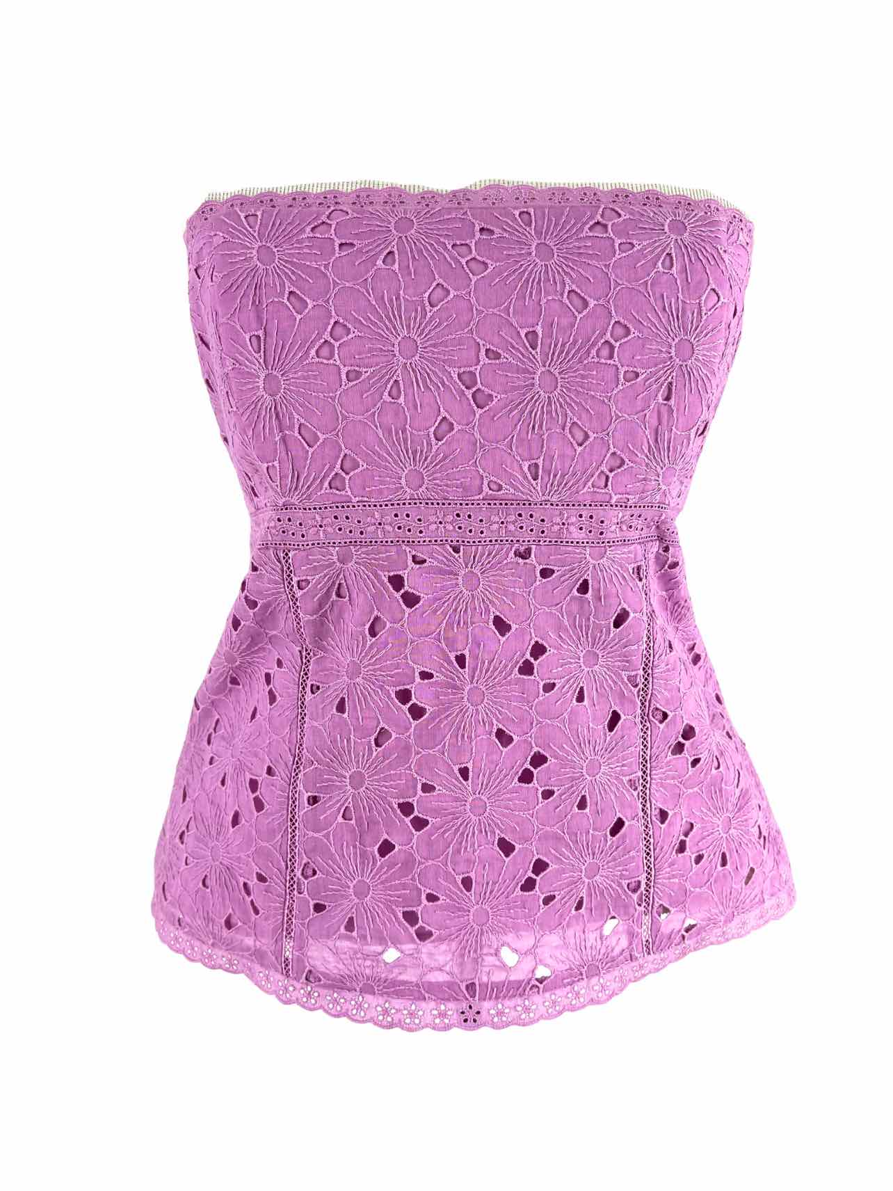 Tibi Size M Lavender Eyelet Embroidered Designer Top-Strapless