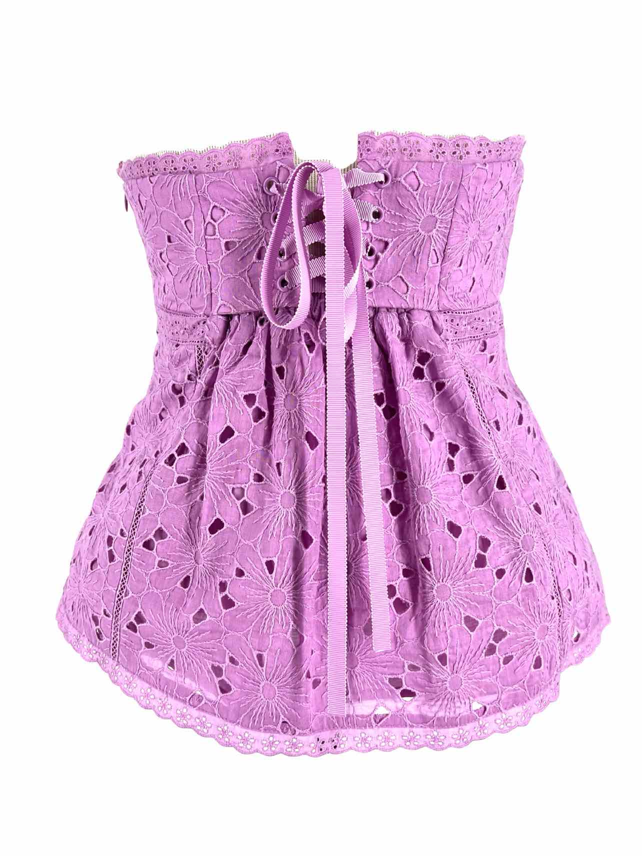 Tibi Size M Lavender Eyelet Embroidered Designer Top-Strapless - Image 2
