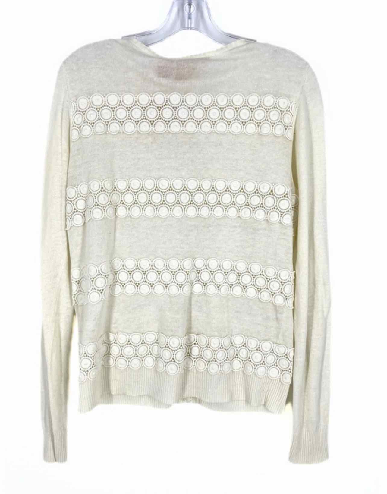 Tory Burch Size L Ivory Crochet Panel Knit Designer Cardigan - Image 2