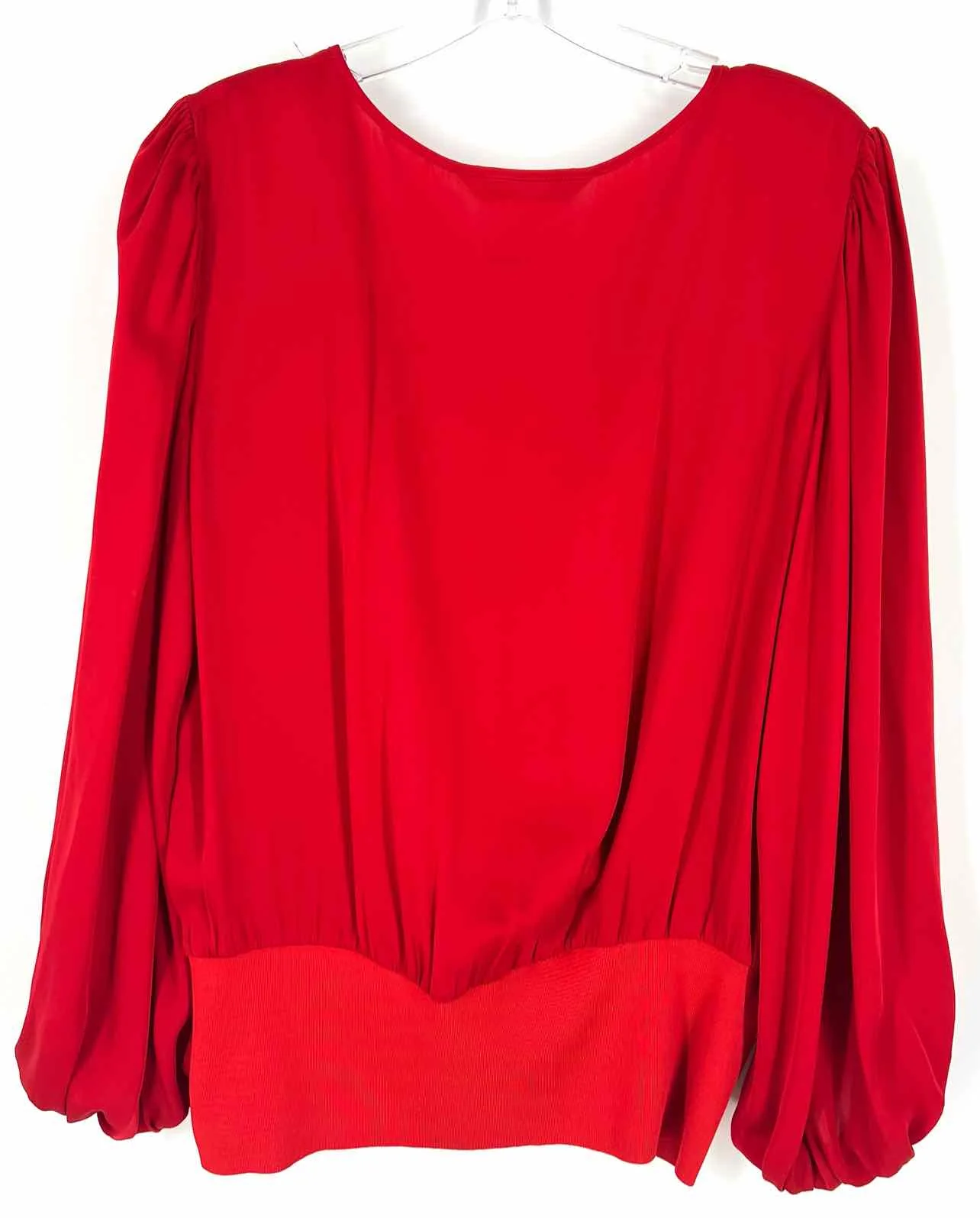 Trina Turk Size L ? Red Faux Wrap Balloon Sleeve Designer Top-Long Sleeve - Image 3