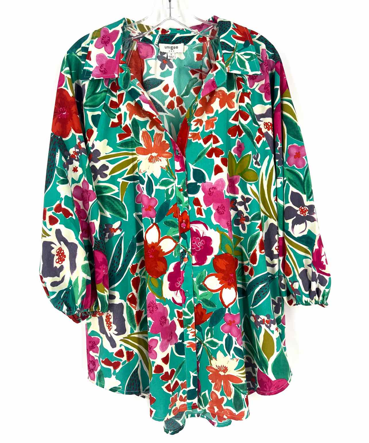 Umgee Size S Turq/Multi Floral Blouse Tunic