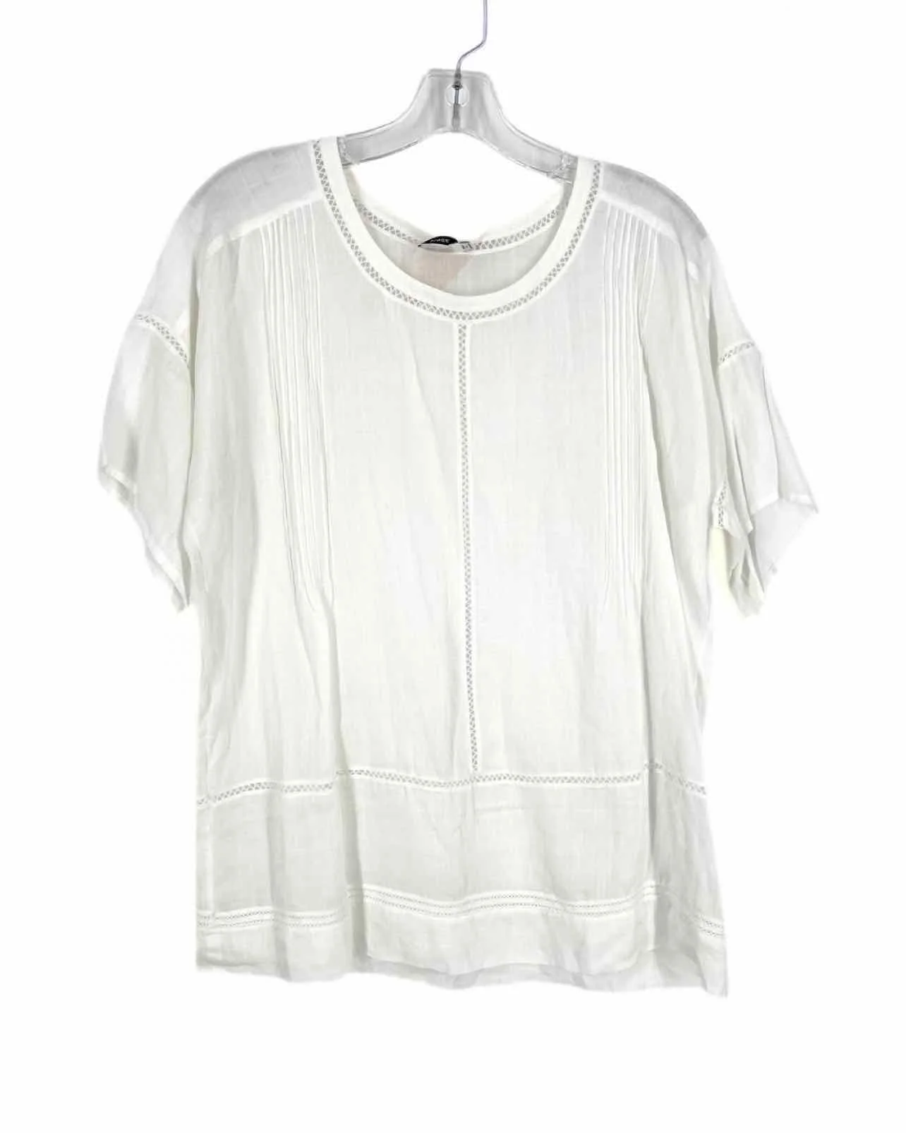 Vince Size S White Pintucked Crochet Trim Designer Tunic