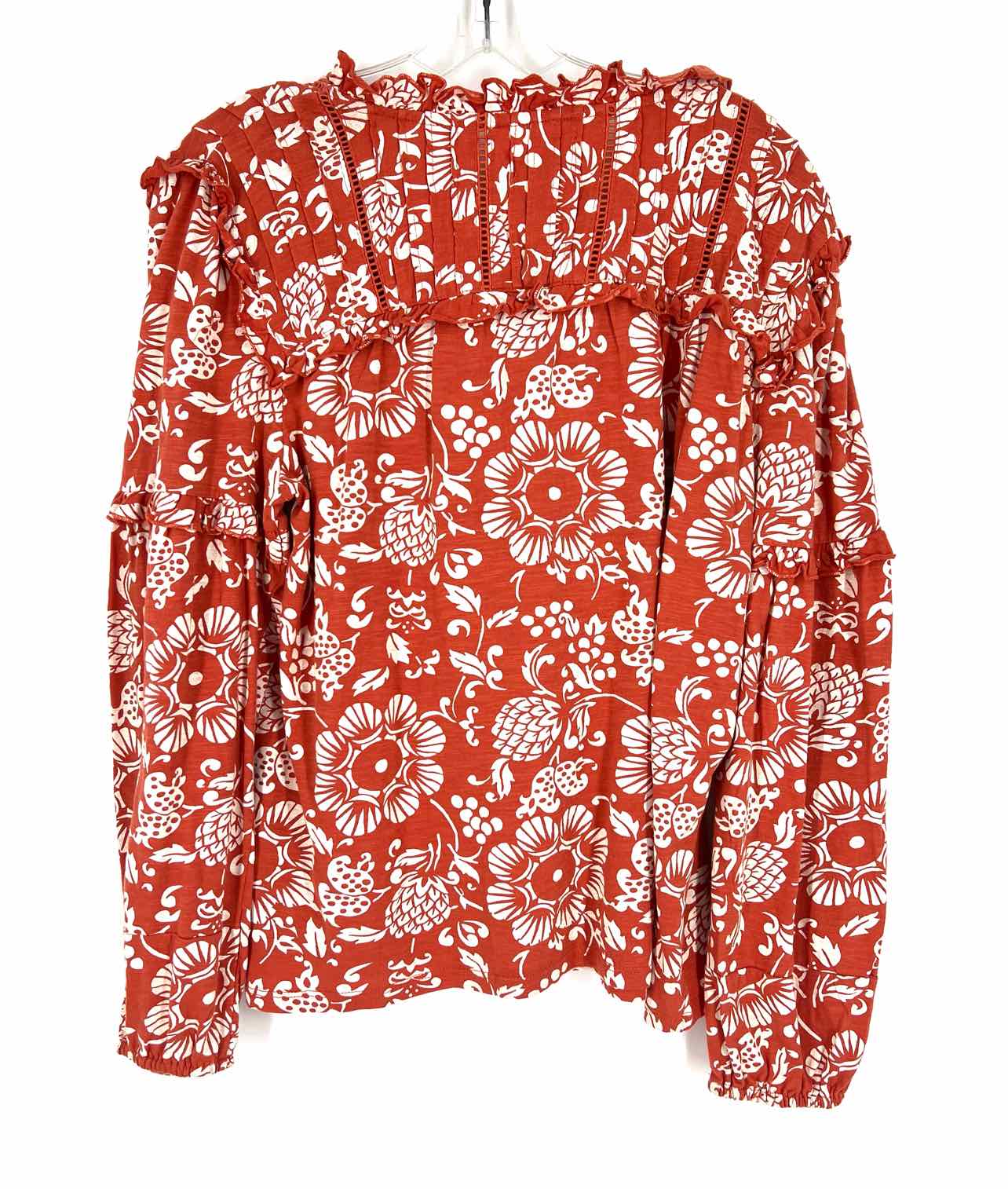 Wonderly Size M Orange/White Print Ruffle Tops Top-Long Sleeve - Image 2