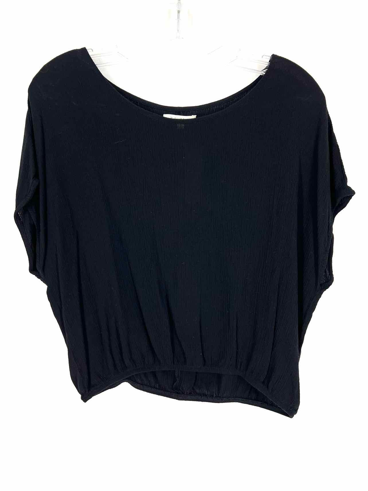 Z Supply Size L Black Solid Crepe Tops Top-Short Sleeve