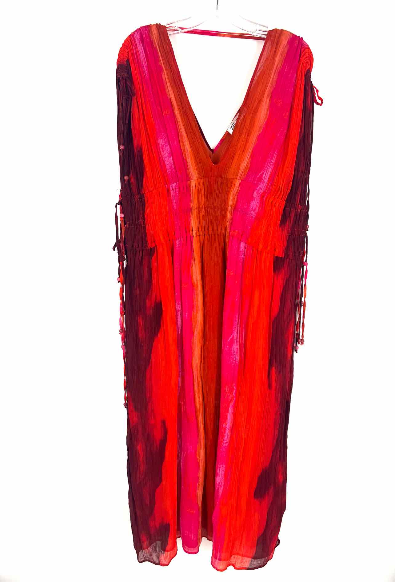 Zara Size M Orange/Multi Drawstring Gradient Dresses Dress Maxi